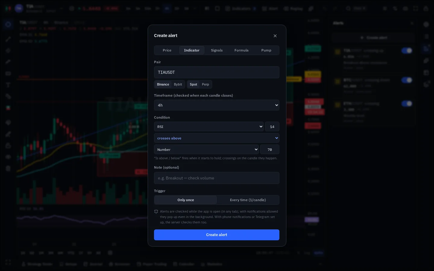 Creating an indicator alert